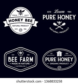 Vector honey vintage logo and icons for honey products, apiary and beekeeping branding and identity. Isolated illustration.