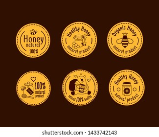 Vector honey vintage logo and icons for honey products, apiary and beekeeping branding and identity.