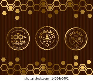 Vector honey vintage logo and icons for honey products, apiary and beekeeping branding and identity.