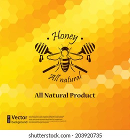 Vector honeycomb background with bee label design