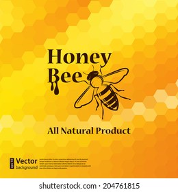 Vector honeycomb background and bee label design element for your design