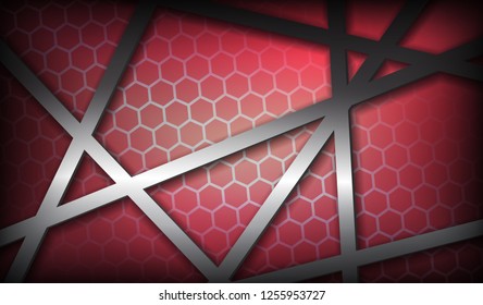 Vector honeycomb background in red color gradient with bright lines
