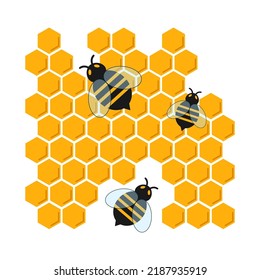 Icono vectorial de abeja y abeja. Estructura natural exagerada de la miel. Ilustración vectorial.