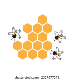 Vector Honeycomb beehive with hexagon grid cells and bee cartoon logo on white background vector illustration. illustration premium design vector eps10