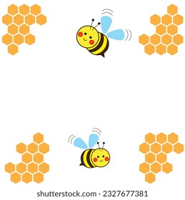 Vector Honeycomb beehive with hexagon grid cells and bee cartoon logo on white background vector illustration. illustration premium design vector eps10