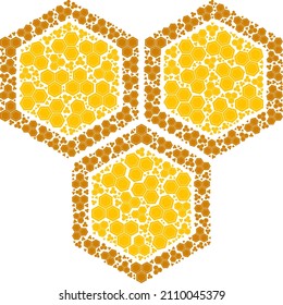 Mosaico de ícono de abeja vectorial. La composición de los honeycomb se construye con elementos de abeja recursiva dispersos. Mosaico recursivo del icono del peine de miel.