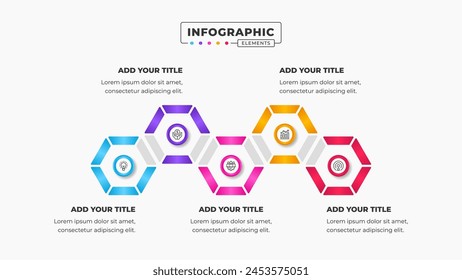 Vector honeycomb infographic presentation design template with 5 steps or options