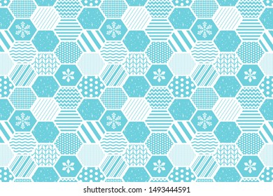Vector honeycomb pattern in patchwork style. Christmas background