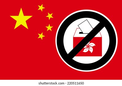 Vector of Hong Kong Ballot Box in Prohibit Sign on Chinese Flag.