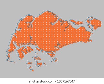 Vector Hong Kong country border map made black dots isolated on background. East country template for pattern, report, infographic, banner. Asia nation business silhouette sign concept.