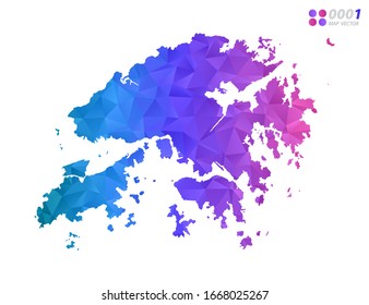 Vektorillustration Hongkong Karte bunten Polygondreieck Mosaik mit weißem Hintergrund. Farbverlauf.