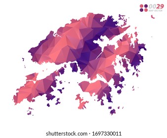 Vector del mapa de Hong Kong colorido polígono triángulo rojo mosaico con fondo blanco. degradado de estilo.