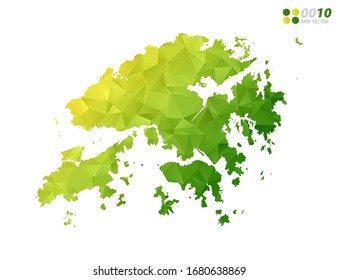 Vector Hong Kong map green and yellow polygon triangle mosaic with white background. style gradient.