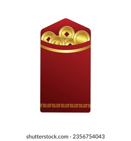 Premium Vector  Chinese new year two red envelopes with china gold pieces.  isolated flat vector illustration. translation - happy new year