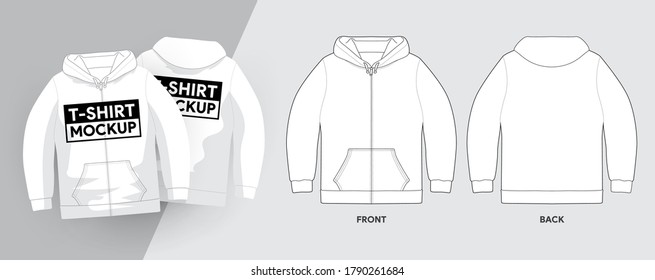 Vector Hoodies T-Shirt Template Outline Stroke Illustrations.