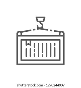 Vector hook with container, crane lift line icon. Symbol and sign illustration design. Isolated on white background