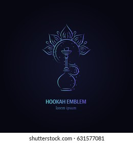 Vector hookah with flower  logo design. Hookah label. Smoking hookah perfect for lounge cafe emblem, arabian bar or house, shop.