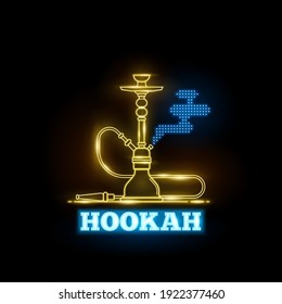 Señales de neón vectorial en el fondo negro. Plantilla de diseño de hookah nocturna, cartel ligero