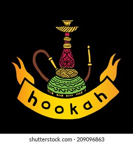 Vector hookah with patterns and ribbon