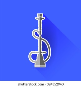 Vector Hookah Silhouette Isolated on Blue Background. Long Shadow