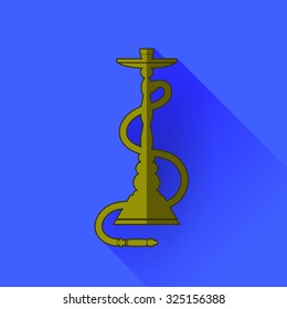 Vector Hookah Silhouette Isolated on Blue Background. Long Shadow