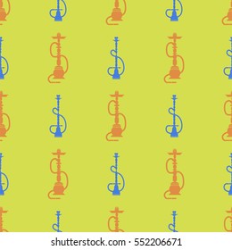 Vector Hookah Silhouette Isolated on Yellow Background. Seamless Pattern