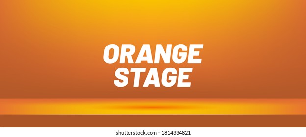Fondo abstracto vectorial horizontal. Burlarse de la etapa 3D. Sala de estudio vacía de color naranja para exhibición de productos. Cartel para anunciar el producto en el sitio web. Representación de la sesión de fotos de la sala de espectáculos. 