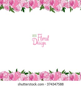 Vector horisontal border with pink peonies and place for your text