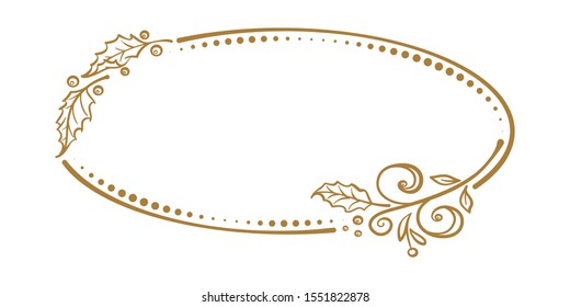 Vector horisontal oval dotted frame with Christmas decoration.