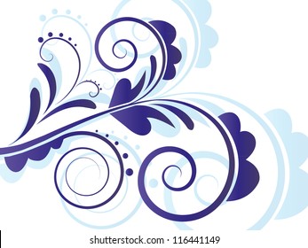 Vector Horizontal Abstract Art Flourish Gradient Background with Floral Curly Swirl Elements and Shadow