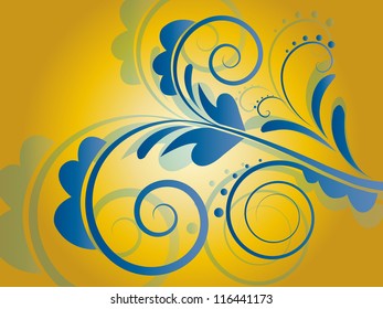 Vector Horizontal Abstract Art Flourish Gradient Background with Floral Curly Swirl Elements and Shadow