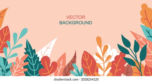 Vector horizontal abstract background with autumn colorful leaves - bright vibrant banner, poster, cover design template, with yellow and orange leaves