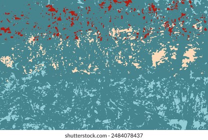 
Vector horizontal abstract background. Dark red, light beige and blue spots on a gray-blue background. Stains, splashes, specks, grunge texture.