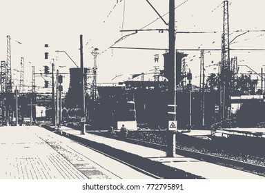 vector horizontal abstract background in grunge style for your design. railway station
