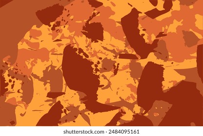 
Vector horizontal abstract background. Shades of brown and orange. Uneven spots of different sizes and shapes, splashes, specks.