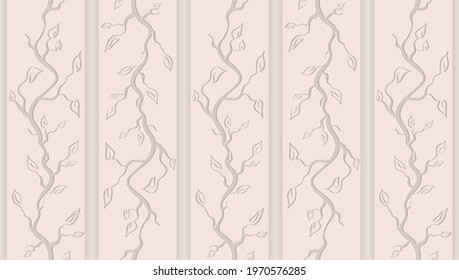 Vector horizontal abstract seamless floral background in light beige colors. Wallpaper with branches, twigs and leaves.