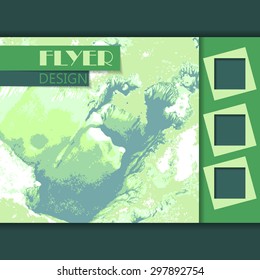 Vector horizontal abstract watercolor style flyer design with green color, business poster