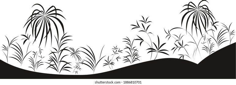 Vector horizontal background with abstract palms and Asian stems. 