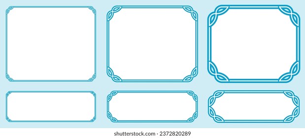 Vector horizontal background with blue border frames in luxury vintage style. For laser cutting, logo designs, elegant vintage web banners, doorplates, store signs, signboards, tags, wine bottle label