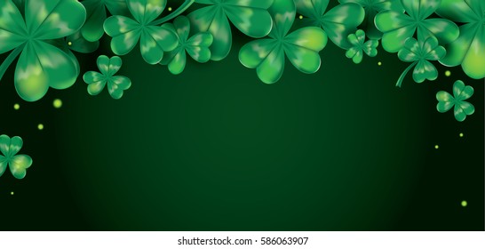 Vector horizontal background with clover leaves. Irish symbol. St. Patrick's Day background. Template for design card, invitation, banner, festive decorations