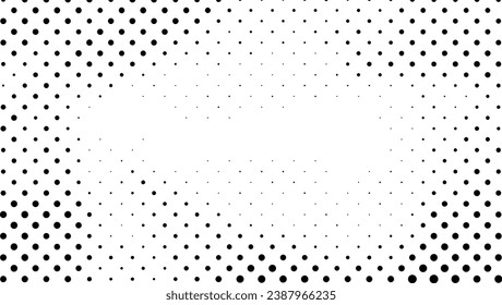 vector horizontal background frame in monochrome halftone style with randomly scattered dots. transparent (white) backdrop with black rounded shapes