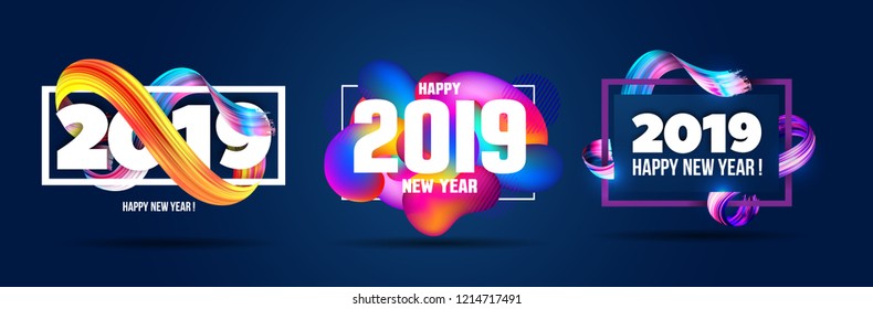 Vector horizontal background frame for text Modern Art graphics for hipsters. Happy New Year 2019 design elements for design of gift cards, brochures, flyers, leaflets, posters. set4