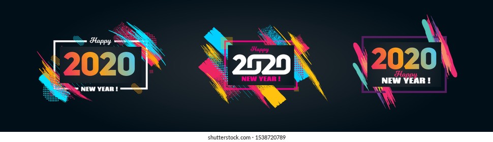 Vector horizontal background frame for text Modern Art graphics for hipsters. Happy New Year 2020 design elements for design of gift cards, brochures, flyers, leaflets, posters.