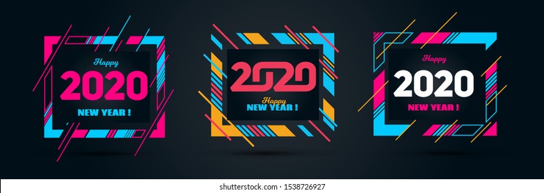 Vector horizontal background frame for text Modern Art graphics for hipsters. Happy New Year 2020 design elements for design of gift cards, brochures, flyers, leaflets, posters. set