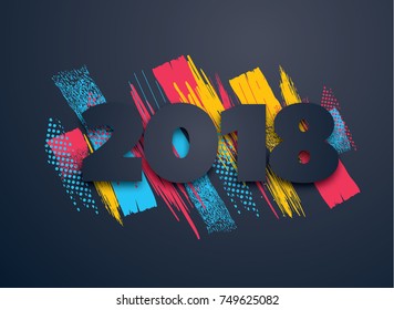 Marco horizontal vectorial para texto Gráficos de arte moderno para hipsters. Feliz Año Nuevo 2018 diseña elementos para el diseño de tarjetas de regalo, folletos, volantes, volantes, carteles.