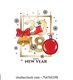 Vector horizontal background frame for text Modern Art graphics for hipsters. Merry Christmas and Happy New Year 2018 design elements for design of gift cards, brochures, flyers, leaflets, posters.