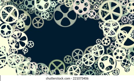 Vector horizontal background illustration of gear wheels with place for text.