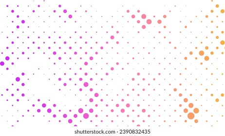 vector horizontal background in rainbow gradient halftone colors with randomly scattered dots.
