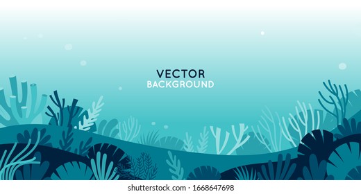 Vector horizontal background with underwater scene and nature - marine life - for banners, greeting cards, posters and advertising 