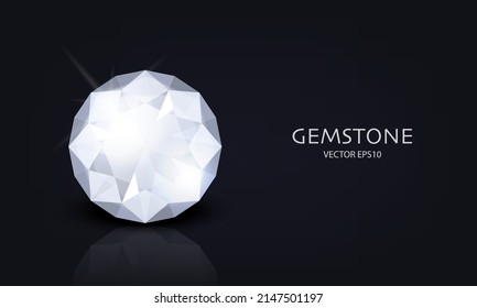 Horizontaler Vektorbanner mit 3D-realistischem, transparentem Edelstein, Diamant, Kristall, Rhinestones, Nahaufnahme auf Schwarz. Jewerly Concept. Design-Vorlage, Clipart